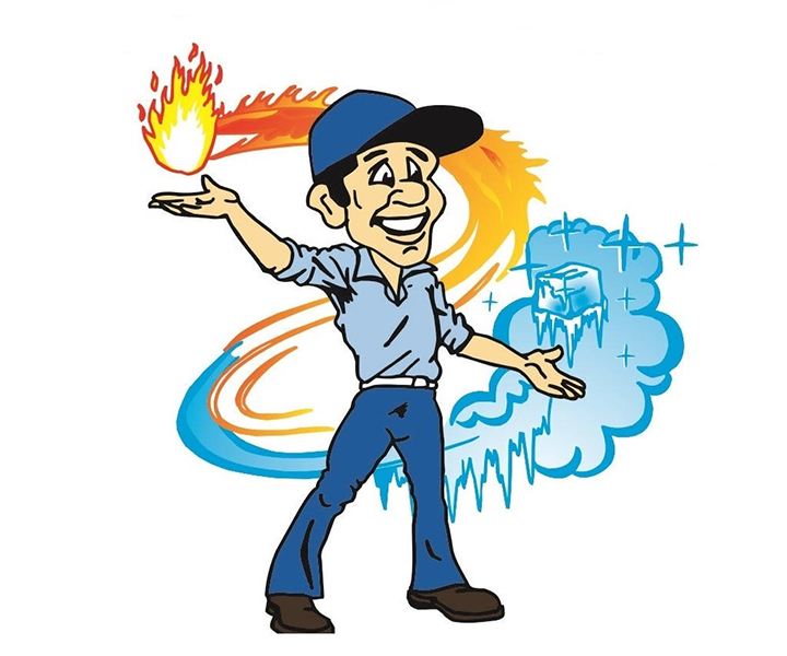 A1 Air Care HVAC Man holding hot and cold – logo large versio white BG HVAC Man with heat and cold in hands with white background